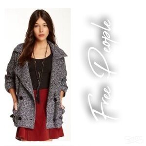 Free People slouchy wool/cotton blend belted moto jacket double breasted medium